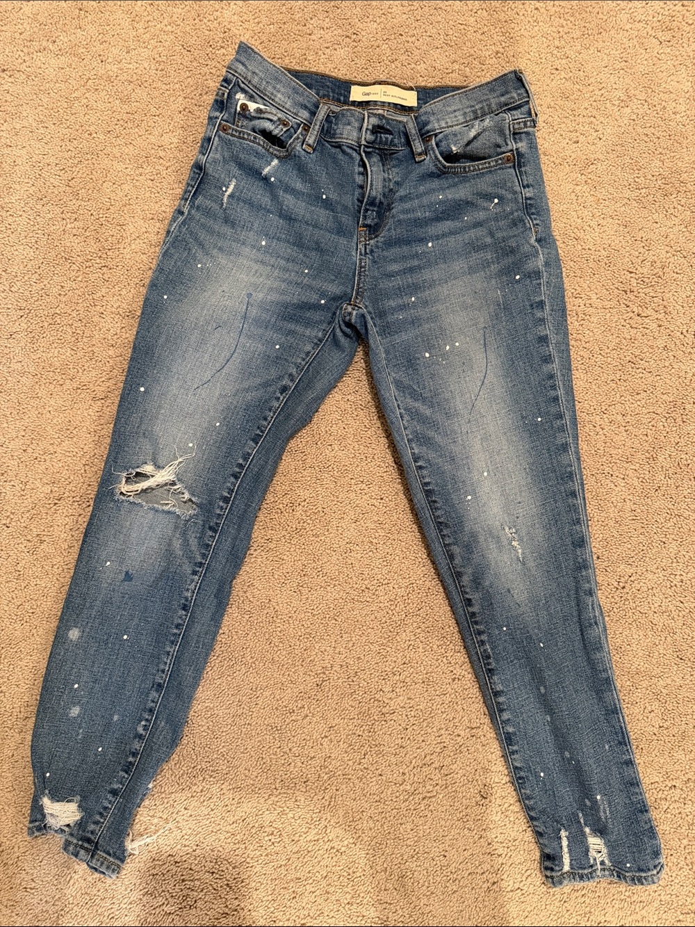 Gap 1969 Women’s Distressed Skinny Jeans Size 25 Paint Splatter